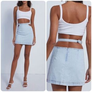 NWT New WeWoreWhat Revolve Light Blue Cut-Out Denim Jean Mini Skirt Small S